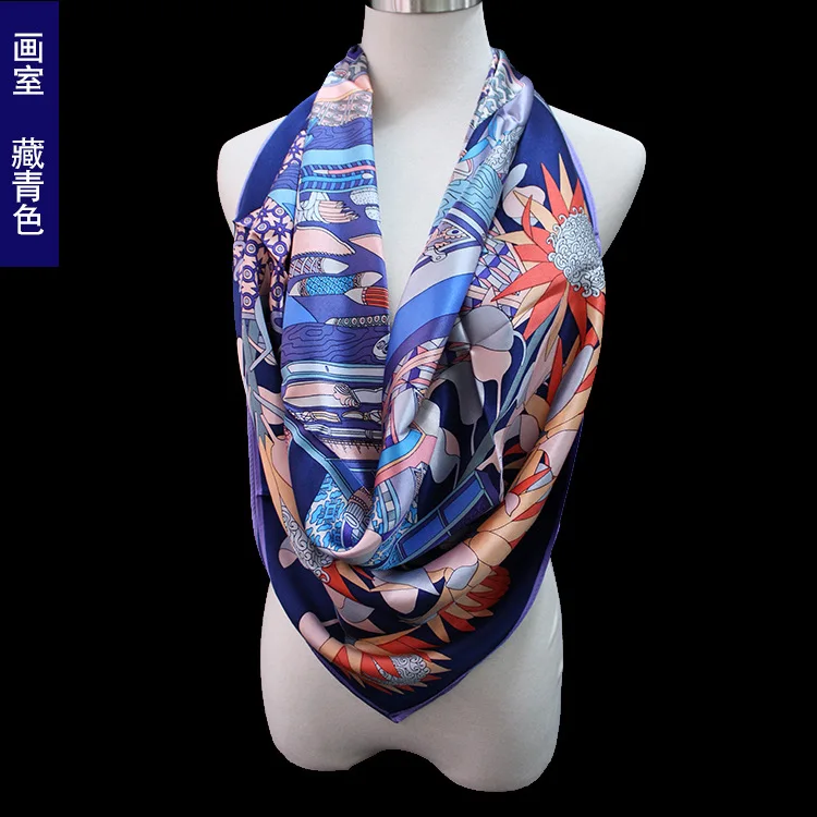 Однотонный квадратный Палантин из крепа и сатина роскошный брендовый дизайн