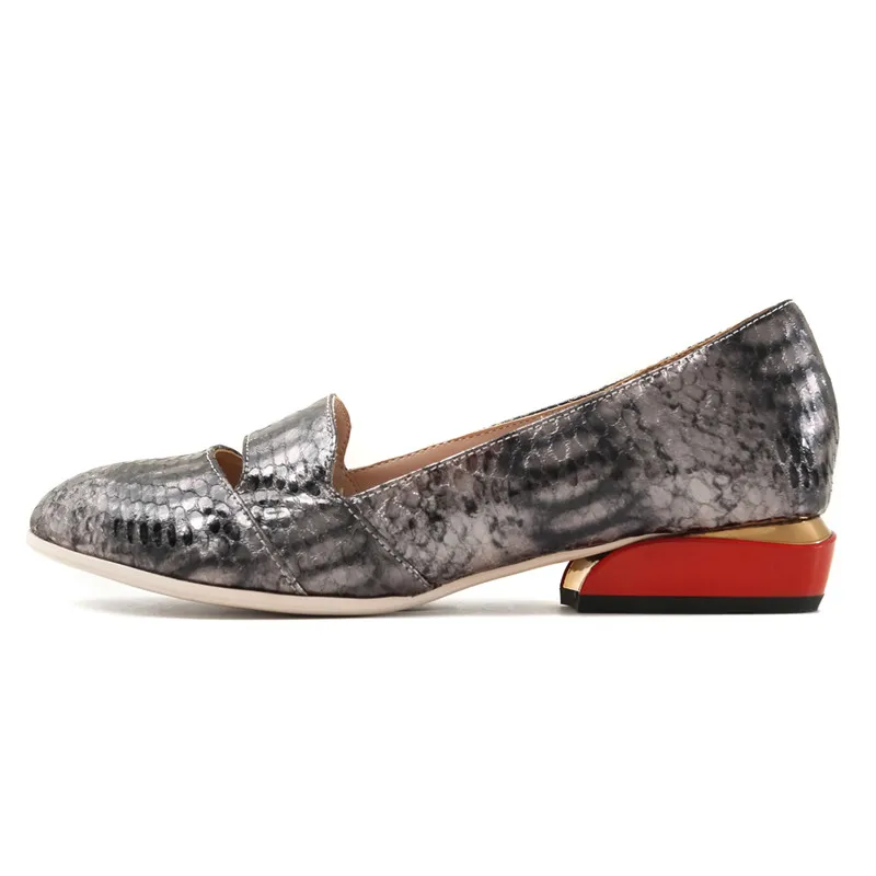 Minute Hand New Fashion Leather Lady Snake Skin Loafers Shoes Women Low Heels Hollow Slip On Spring Autumn Plus Size 34-43 | Обувь