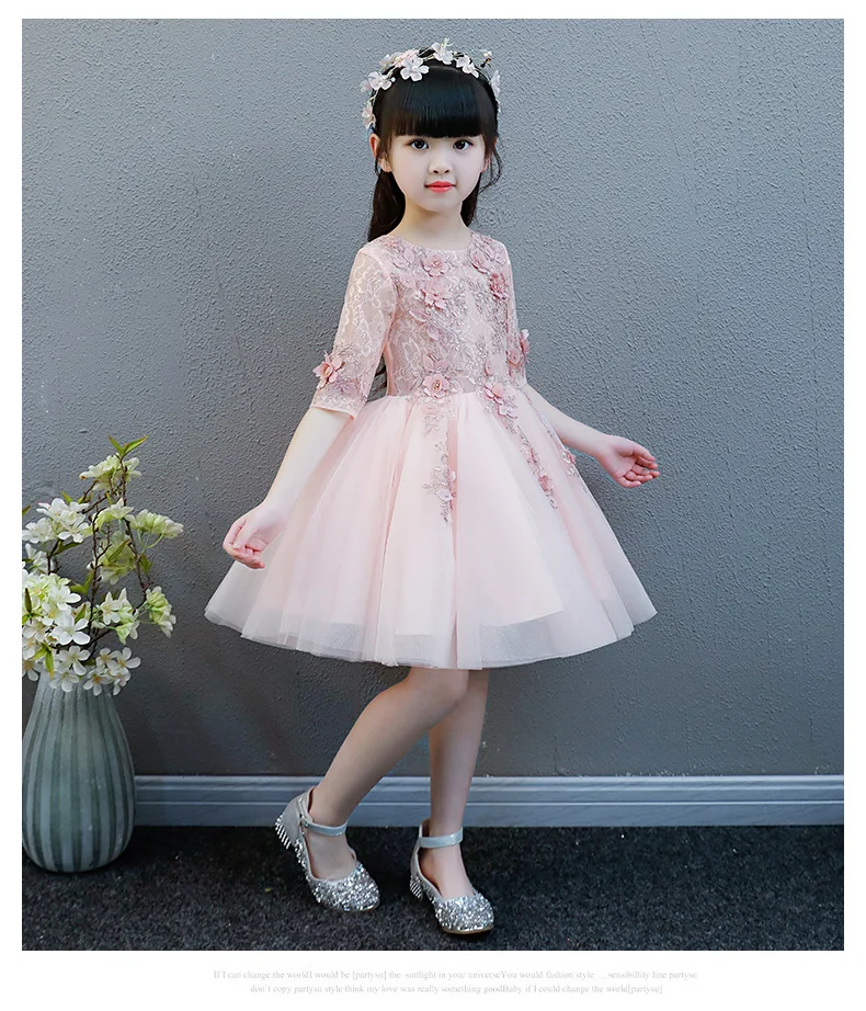 KICCOLY 2018 Elegant Girl Pink Tulle Dress Appliques First Communion Baby Formal Wedding Flower Gown | Детская одежда и обувь