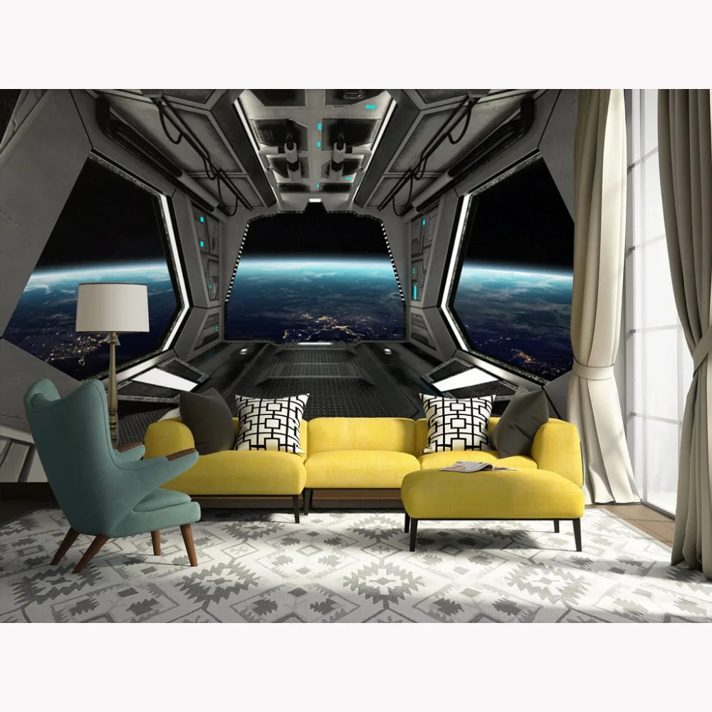 Современная Настенная бумага стикер космический корабль фото обои росписи