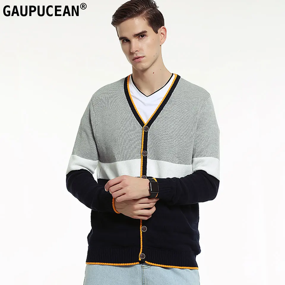 Мужской кардиган из 100% хлопка с длинным рукавом темно синий серый осенне зимний