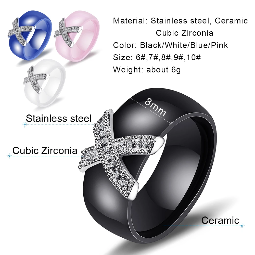 Женское керамическое кольцо с крестом 8 мм большие размеры|Кольца| |