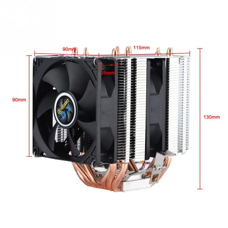 Тихий 4pin 6 Heatpipe CPU кулер с двумя башнями воздушное охлаждение 800 2200 революция