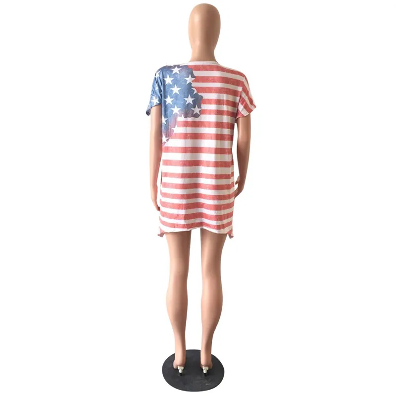 Женская Асимметричная футболка с флагом США Повседневная летняя в полоску