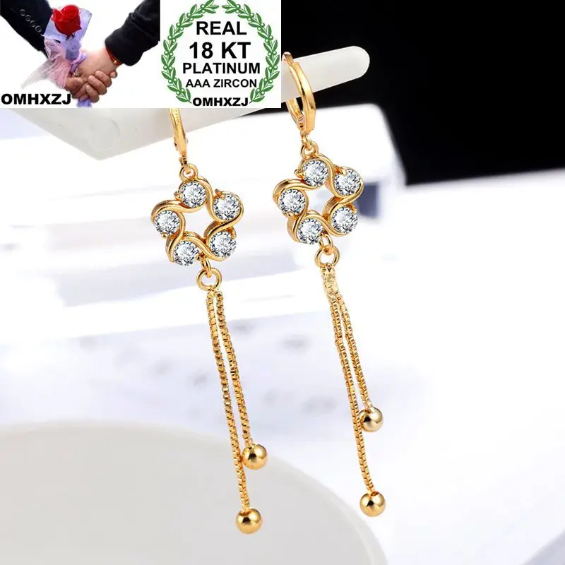 

OMHXZJ Wholesale Personality Fashion OL Woman Girl Party Wedding Gold Star Zircon 18KT Gold Earrings YE300