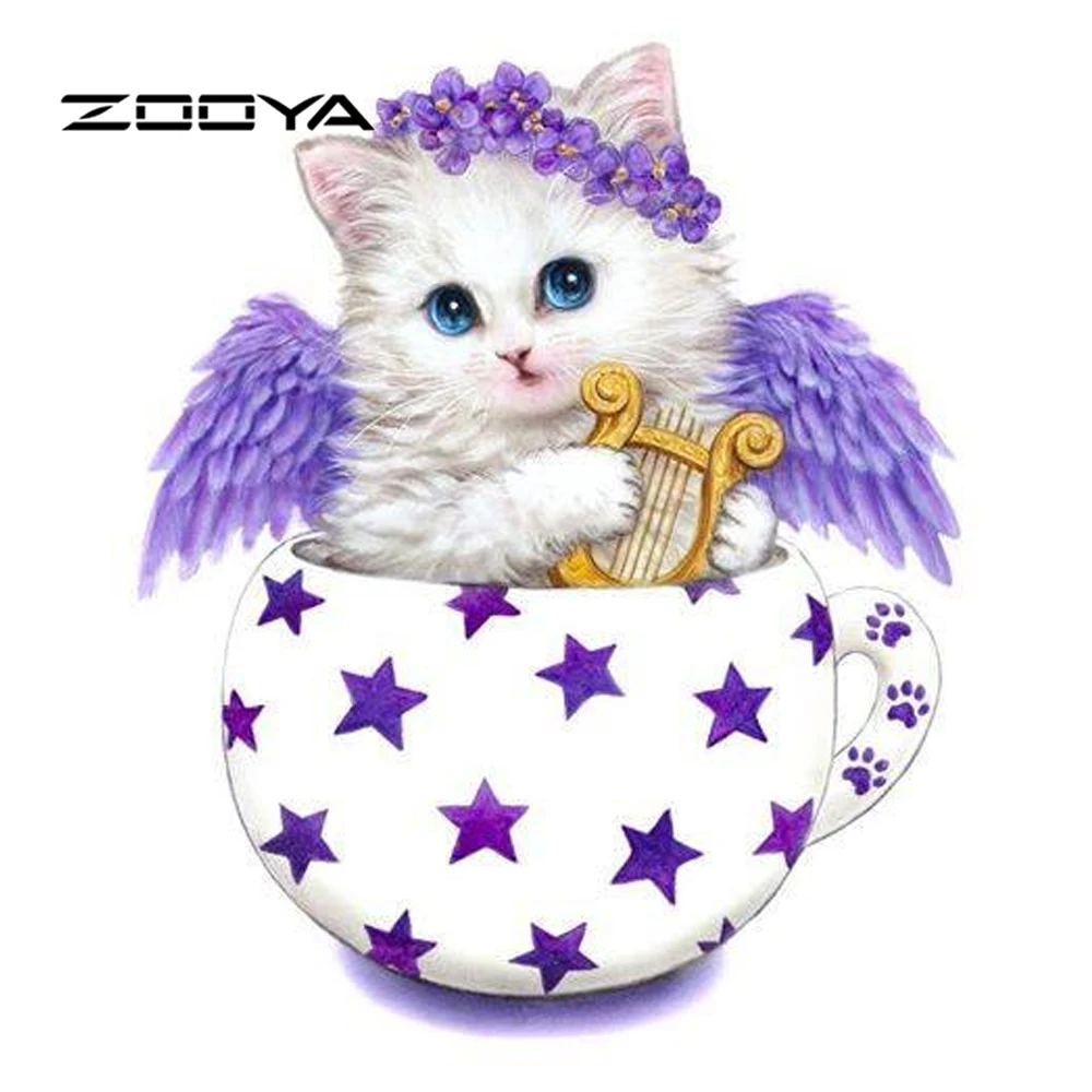 ZOOYA Алмазная картина мультфильм Кот Ангел полная Вышивка Узор Стразы