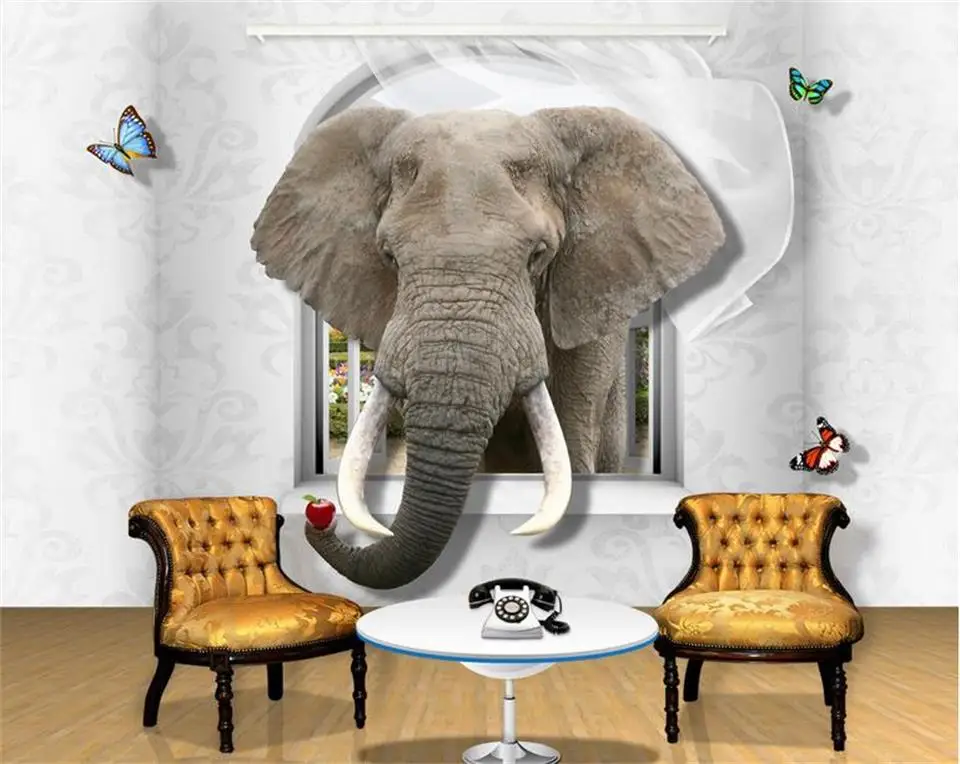 Пользовательские 3d фото обои гостиной росписи Слон Бабочка картина фон стены