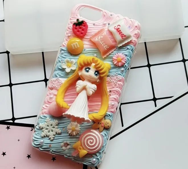 3D чехол ручной работы для samsung S10 plus S9/S8+ кремовый Сейлор Мун чехол для телефона «сделай сам» Galaxy Note 8/9 заказной крем конфетный подарок для девочки