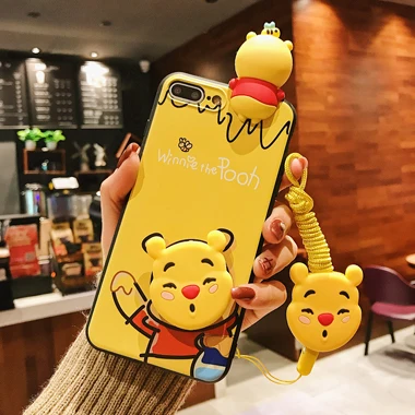 Artoon милый желтый силиконовый чехол для телефона с LanyardFor iphone 6 8 X XR XS Чехол для мобильного телефона TPU мягкий чехол для iphone 7 - Цвет: 02