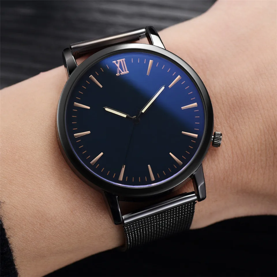 Мужские черные тонкие спортивные минималистичные часы мужские роскошные