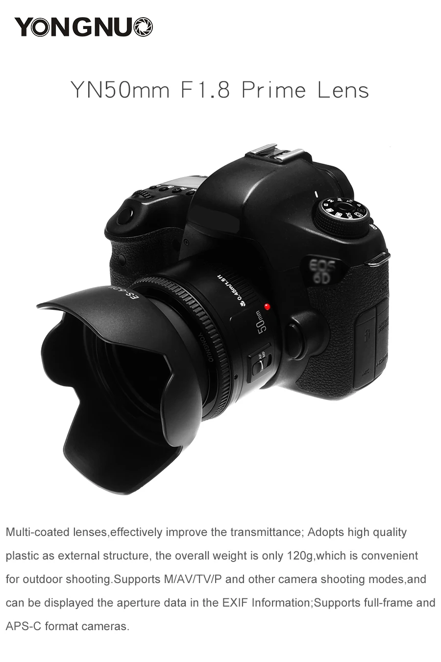 YONGNUO YN 50 мм F1.8 объектив с большой апертурой с автофокусом 50 мм/f1.8 для Canon EOS DSLR камер