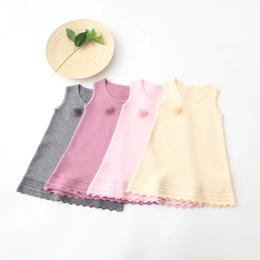 Kids Girls Knit Dress Spring Autumn Slip Dresses Korean Style Floral Hem Design Soft Children Clothing 4Color Slect | Детская одежда и