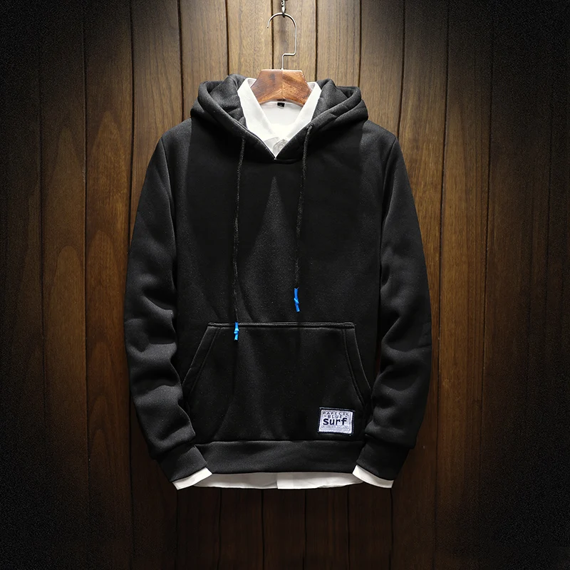 2018 New Autum Spring Mens Hoodies Plus Velvet Thickening Student Pullovers Boy Hooded Solid Color Hoodie Tops Tees | Мужская одежда
