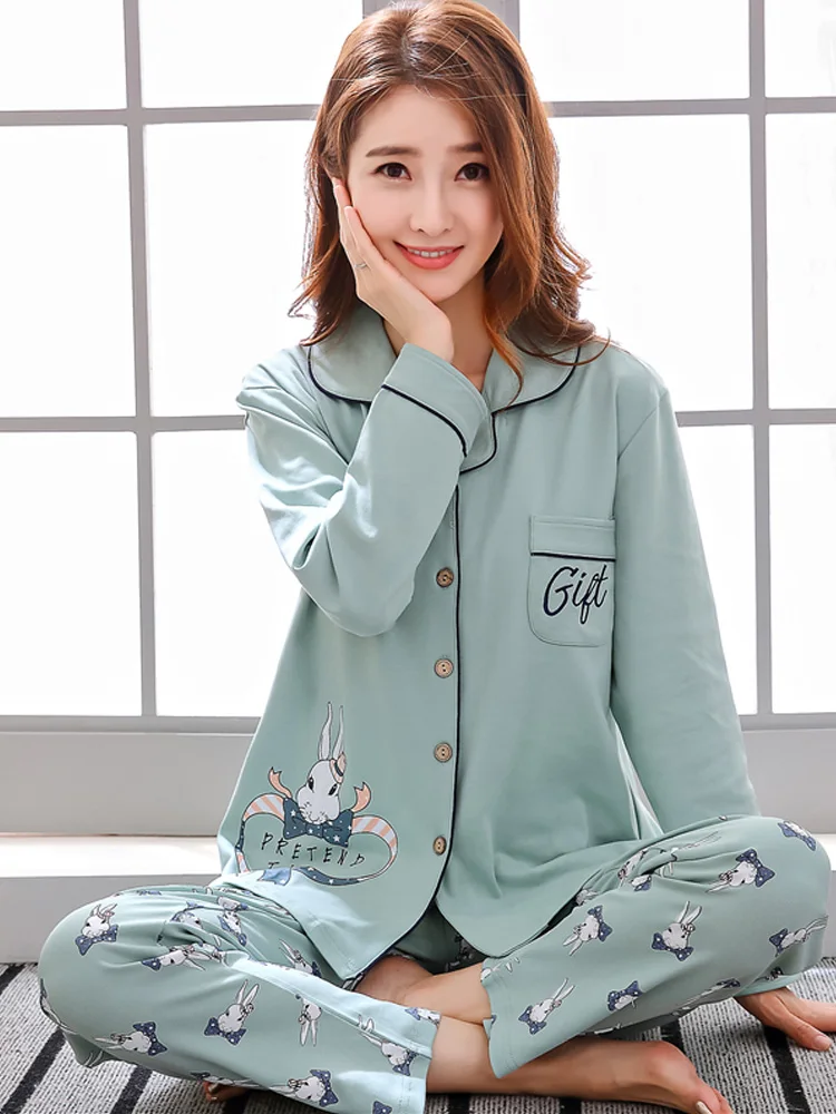 Женская Хлопковая пижама домашняя одежда с длинным рукавом 2 шт. для женщин