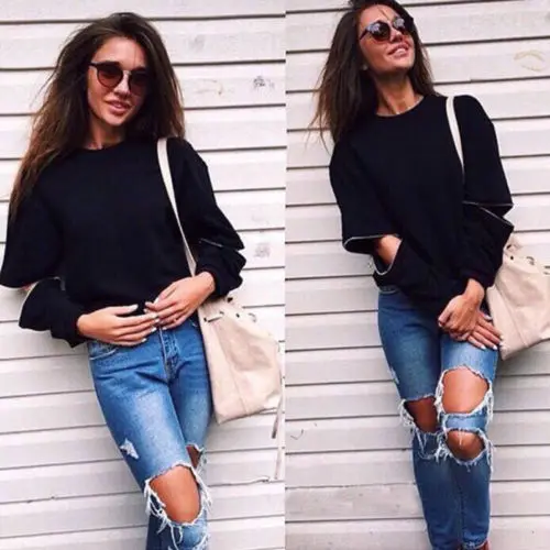 Женский хлопковый свитер с длинным рукавом серый/черный|coat jacket|long clothinglong jumper women |