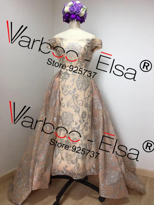 VARBOO_ ELSA Silver Glitter Sequins Mermaid Evening Dress 2021 Arabic Dresses Detachable Train Gown Muslim | Свадьбы и торжества