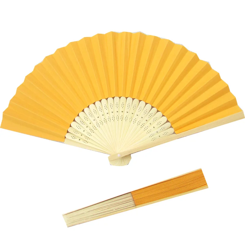 

10pcs/lot Orange Yellow Folding Paper Hand Fan with Bamboo Ribs