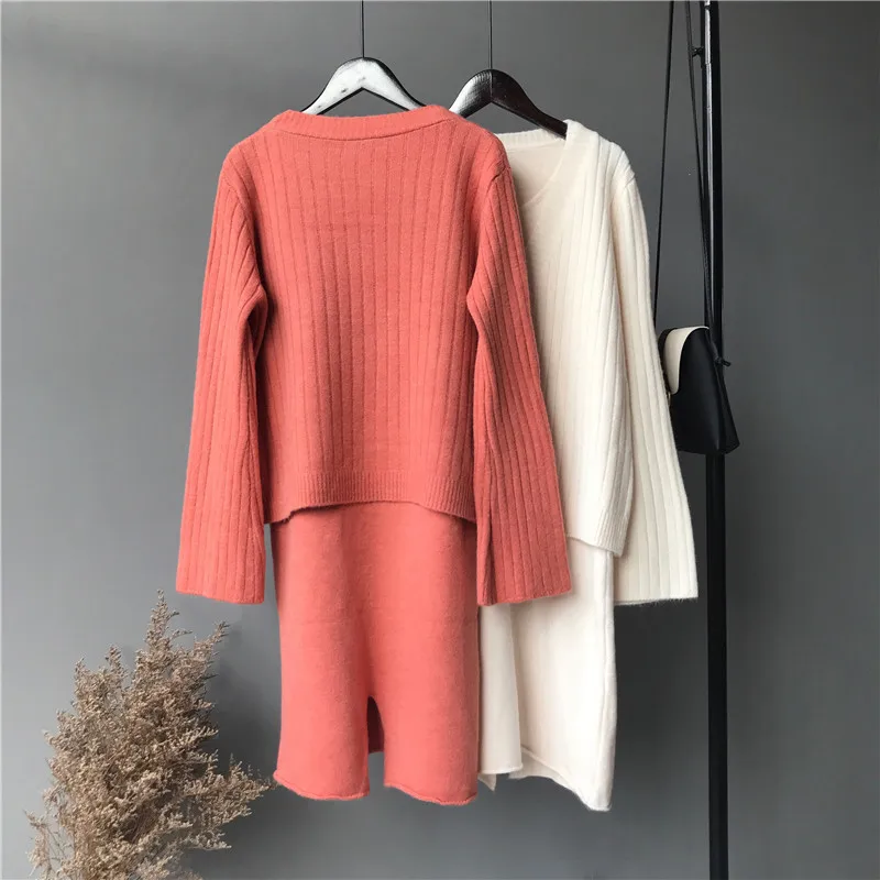 Jane Deiune 2018 Autumn Womans Straped Sets Solid Color Female Casual Two-Pieces Dress |