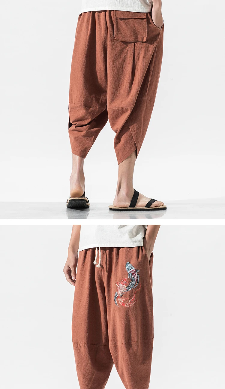 Sinicism Store, летние мужские шаровары,, Мужские штаны для бега в китайском стиле, штаны с вышивкой рыбы, мужские повседневные штаны в стиле хип-хоп