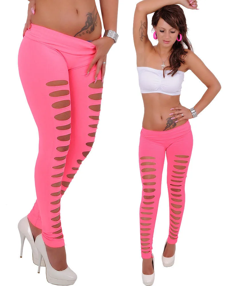 Сексуальные женские леггинсы с дырками однотонные яркие цвета облегающая одежда