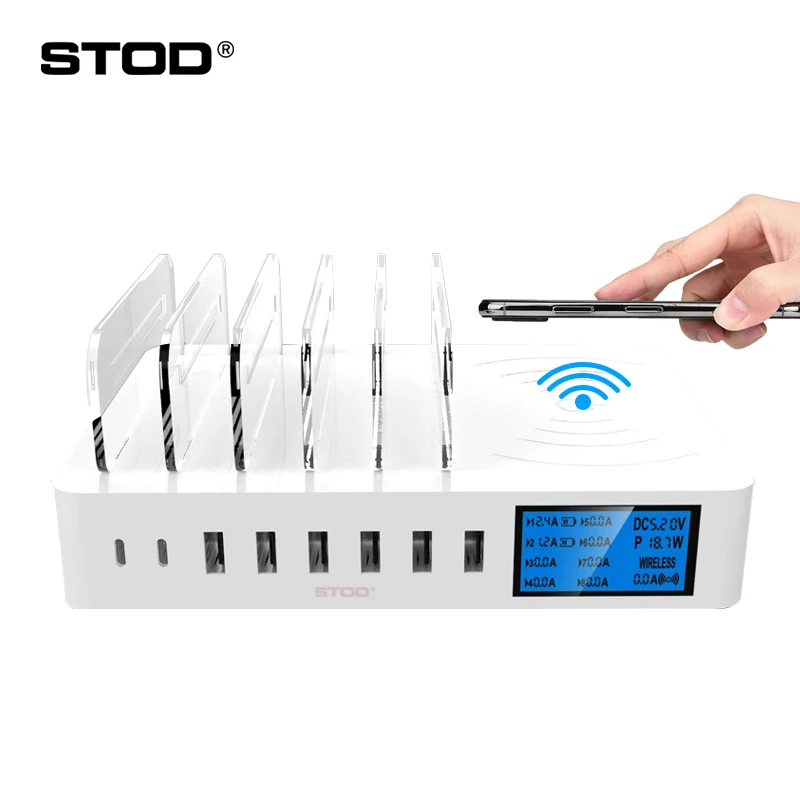STOD Qi Беспроводное зарядное устройство светодиодный дисплей usb зарядная станция Тип C подставка для телефона для iPhone XR samsung huawei mate 20 Pro Mi адаптер
