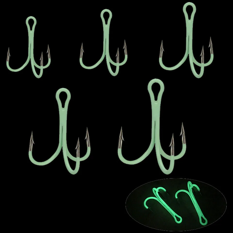 

WALK FISH 10PCS/Lot Luminous Treble Fishing Hooks Carbon Steel Barbed Fishhooks Super Sharp Triple Hooks Sea Tackle Accessories