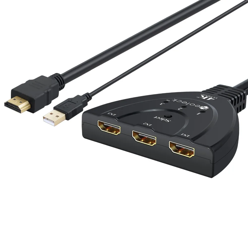 ESYNiC 3 в 1, 4 K 3D 1.4b HDMI преключатель+ USB Мощность кабель Поддержка, поддержка нескольких Вход источников для dvd-бокс PS3 PS4 3 Порты и разъёмы коммутатор