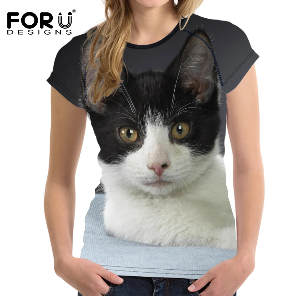 

FORUDESIGNS T-shirt O-Neck Women Summer Funny t shirts 3D Cat Printing Femme Tops Tom T Shirts Fashion Animal t-shirt for Ladies