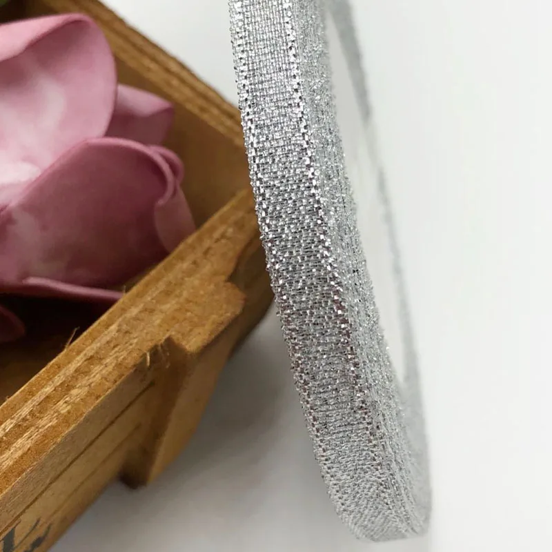 6 mm Silver 25 Y Золотая и серебряная лента ручной работы 25 ярдов 22 м металлический блеск свадебное Рождественское украшение DIY лямки карты подарочная упаковка - Цвет: 6 mm Silver 25 Y