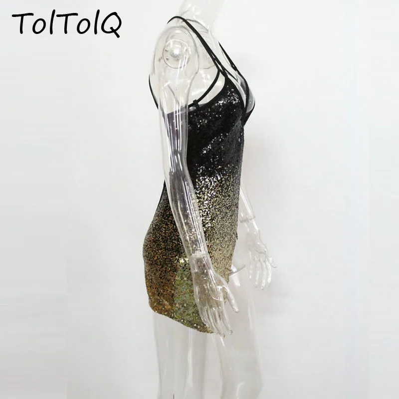 TolTolQ 2018 Новое сексуальное платье с блестками для ночного клуба облегающее