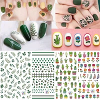 2019 summer nail self adhesive sticker art decorations manicure diy nail strips wraps green leaf cactus nails gel decals