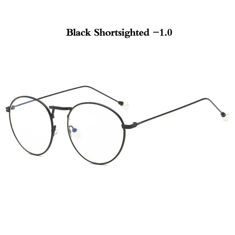 black myopia 1.0 Zilead роскошные женские жемчужные очки для близорукости металлические круглые очки по рецепту близорукие очки для женщин близорукие унисекс - Цвет оправы: black myopia 1.0