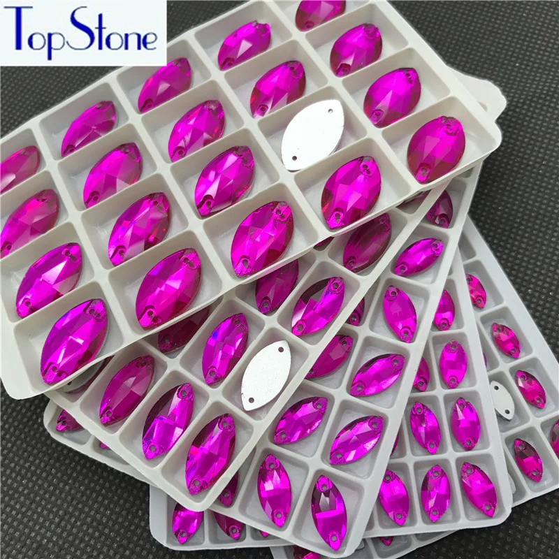 TopStone Fuchsia Navette Sew On Glass Crystal Stone Flatback Marquise sew on Rhinestone For Dress clothing | Дом и сад