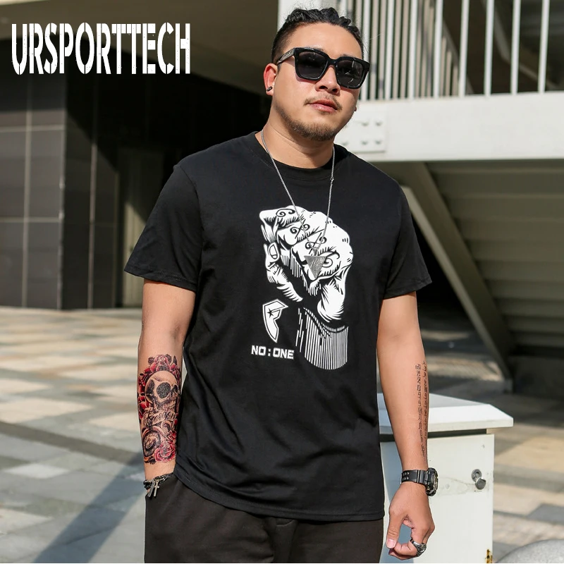 URSPORTTECH Men's T-Shirts Summer Short Sleeve T Shirt Plus Size 5XL Men Simple 3D Pattern Print Cotton Brand Top Tees | Мужская