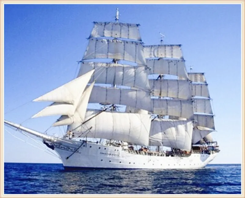 Алмазная вышивка Diy Алмазная живопись Крестиком Парусник Рукоделие Мозаика Украшение Дома Кубическое сверление.