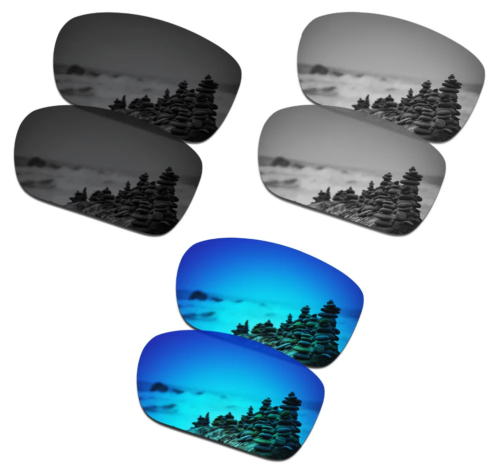 SmartVLT 3 Pairs Polarized Sunglasses Replacement Lenses for Oakley TwoFace Stealth Black and Silver Titanium and Ice Blue