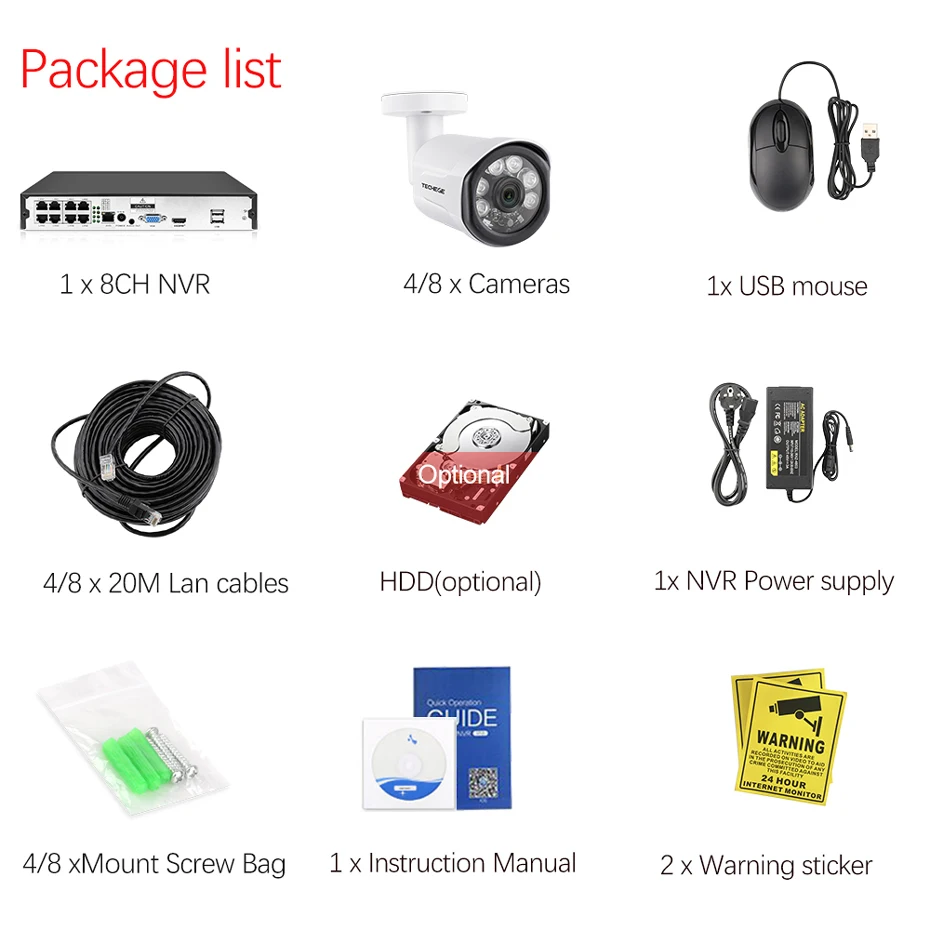Techege аудио 1080 P POE NVR Kit 8CH H.265 CCTV Камера Системы открытый 2MP IP для камеры наблюдения
