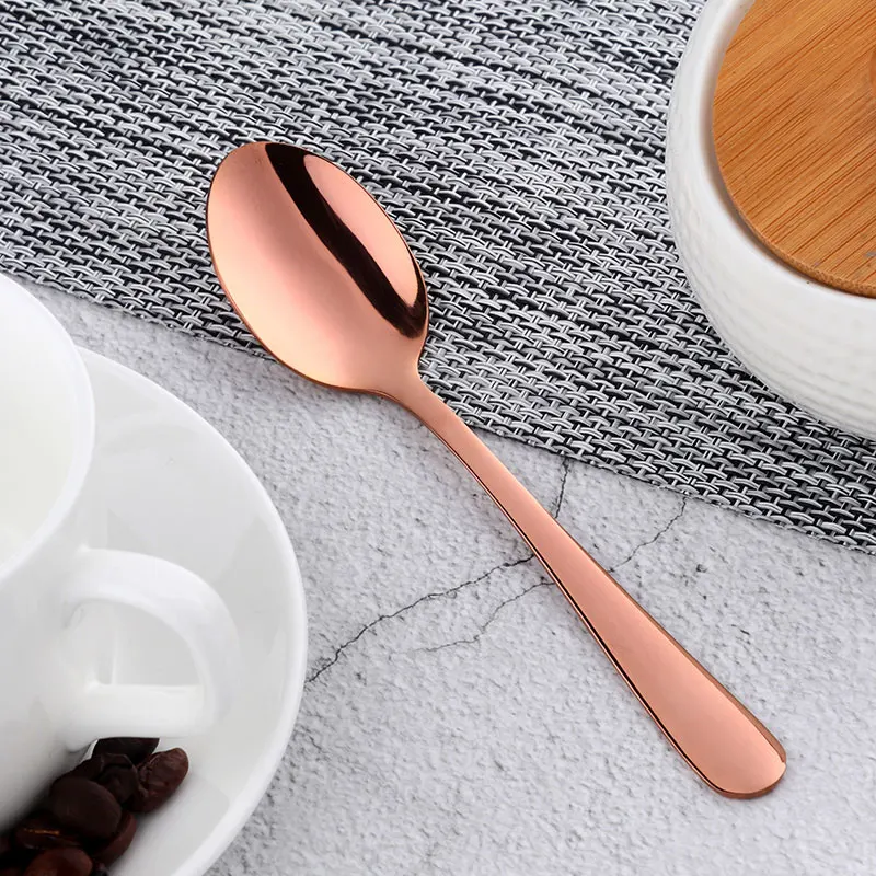 Rose gold 1pc 8 цветов чай нержавеющая сталь для ложек кофейная ложка высококачественный десерт торт фруктовые ложки золотые маленькие закуски столовая посуда инструменты - Цвет: Rose gold 1pc