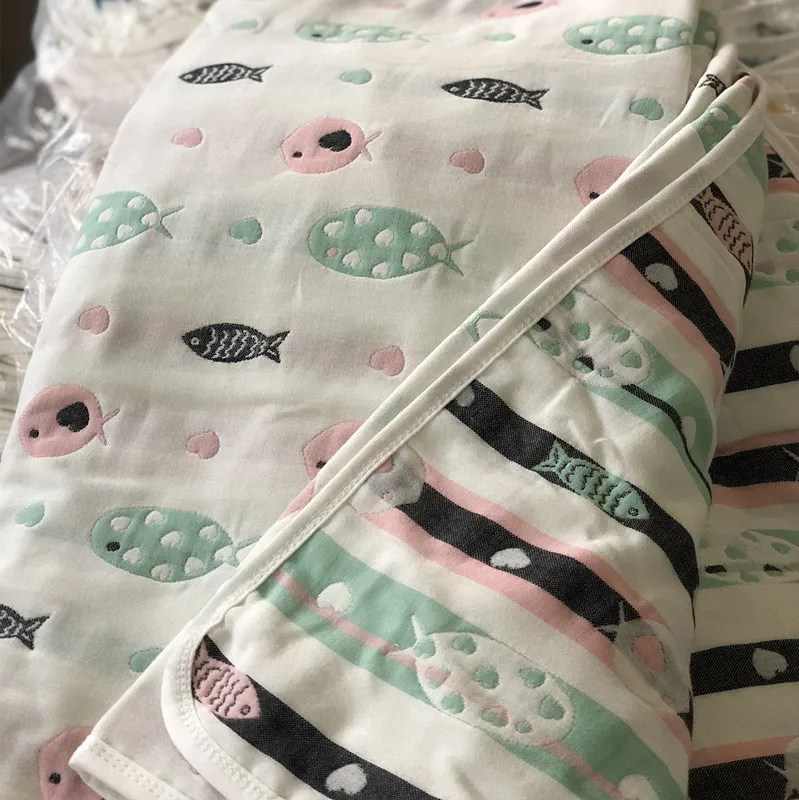 FISH В Класс 110*110 см новорожденных муслин Одеяло, Bebes, детская хлопок с пышной 6-слойной юбкой Ванна Полотенца ребенка пеленать Одеяло s Пеленальное - Цвет: FISH