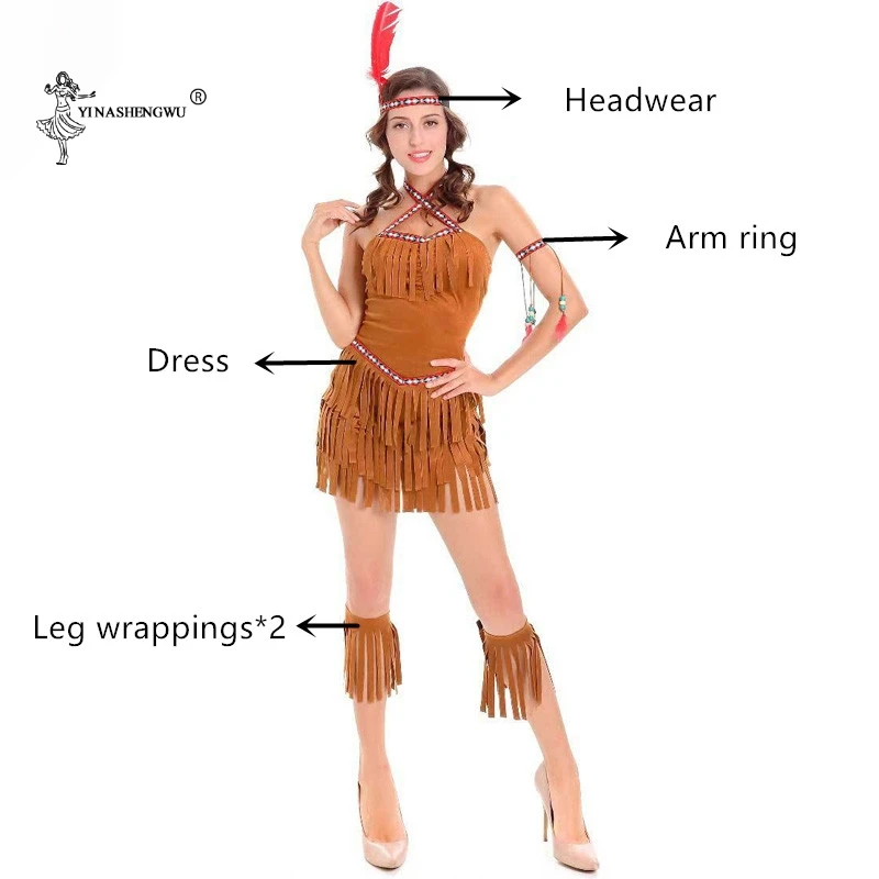 

Halloween Cosplay Costume Tassel Indian Tribal Dance Dress Women Native Indians Princess of Tribe Stage Performance Costume Girl