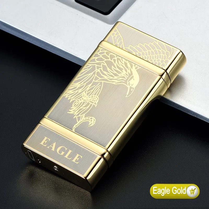 Новинка, Электронная usb зажигалка с 2 крестами, двойная дуга, импульсная зажигалка, новинка, светильник, чувствительный светильник для сигарет, ветрозащитный - Цвет: Eagle Gold