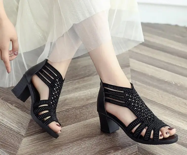 

Black new Classic Ankle Strap Heels Women Sandals Summer Shoes Women Open Toe High Heels Party Dress Sandals Big Size
