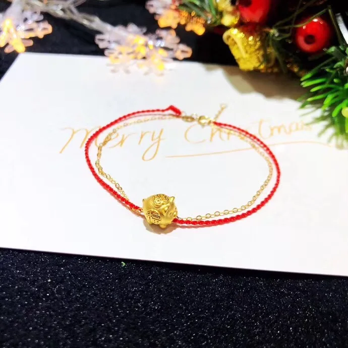 Браслет Pure 24K 999 с желтым 3D золотом год свиньи цепочка зодиака Зодиак поросенка