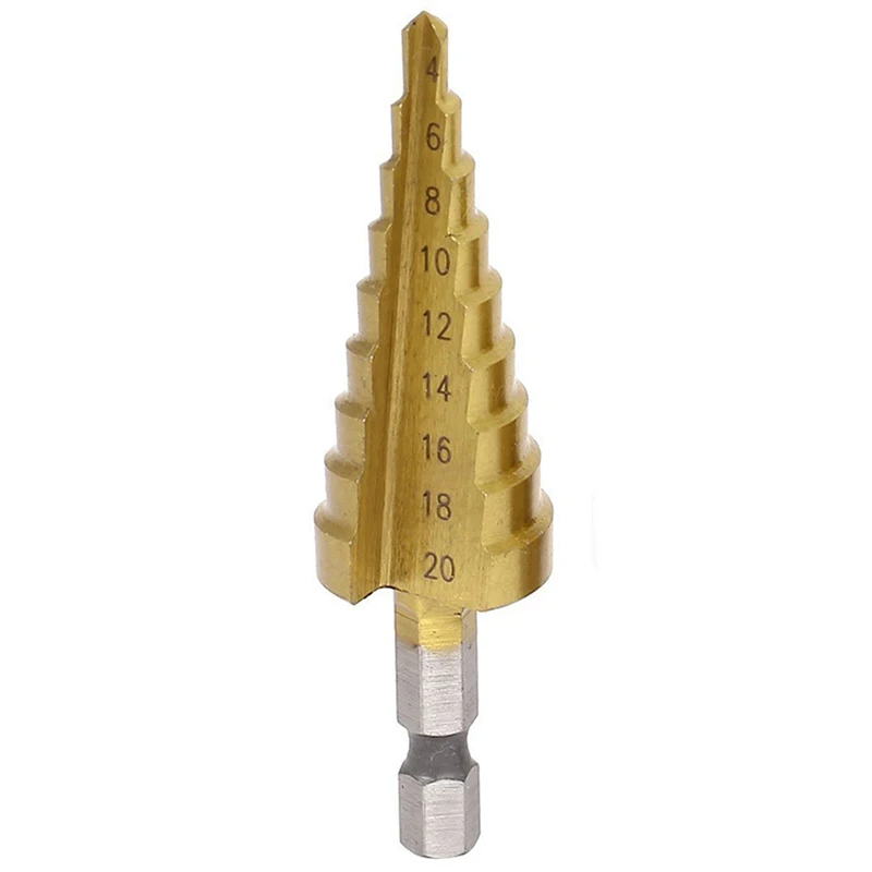 

1/4-inch Hex Shank 3-12 4-20 4-12mm Titanium Coated Step Drill Bit Set