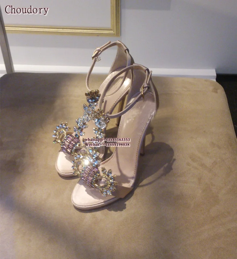 

Open Toe Gladiator Sandals Women Shoes High Heels Brand Rhinestone Wedding Shoes Woman Summer Ladies Sandals Crystal Shoes