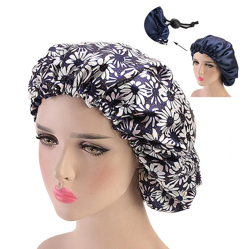Для женщин двойной слои шелковистая DU-RAG волос интимные аксессуары волна шапки тряпки цветочный чепчик салон Hat Тюрбан Durag ДУ rag Headwrap - Цвет: 9