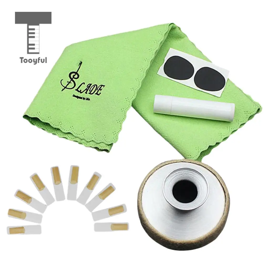 

5 in 1 Alto Sax Saxophone Kit Cleaning Cloth+Mute+Mouthpiece Patch+Cork Grease+Reeds for Beginners