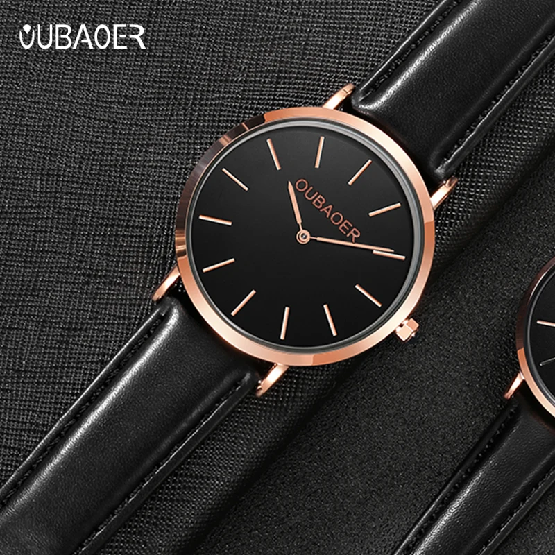 OUBAOER 2019 мужские минималистичные часы тонкие роскошные с розой Классические