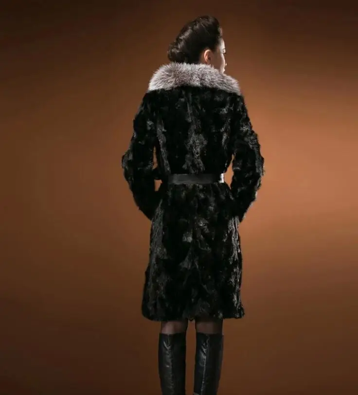 Autumn faux mink leather jacket womens long coats winter thicken warm fur leather coat women slim jackets fashion big fur collar