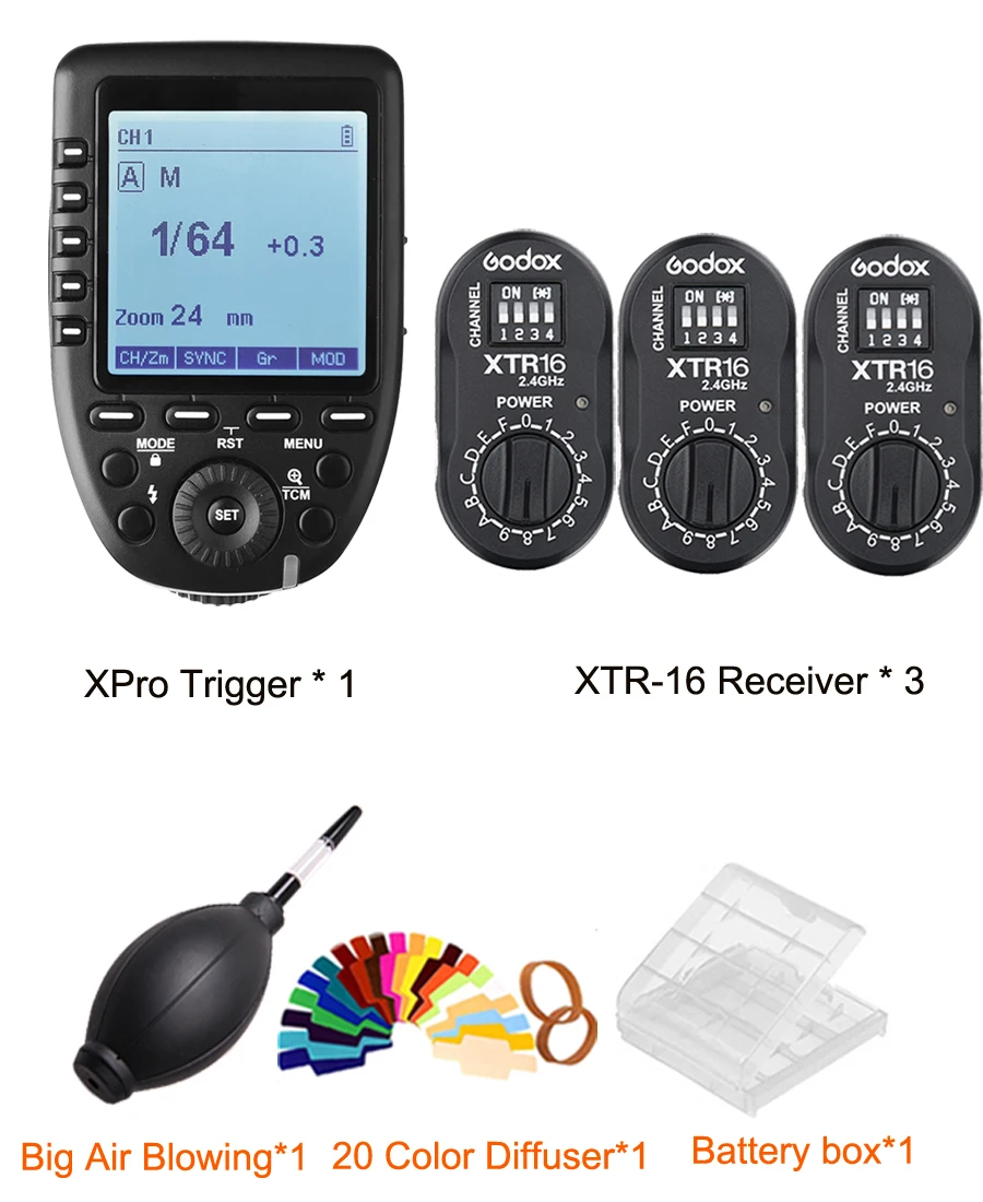 Триггер вспышки Godox Xpro C/N/S/F/O/P TTL HSS + 3 шт. фотоприемника для AD360 II